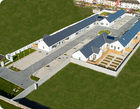 Drone shot of Cuan An Chlair buildings.