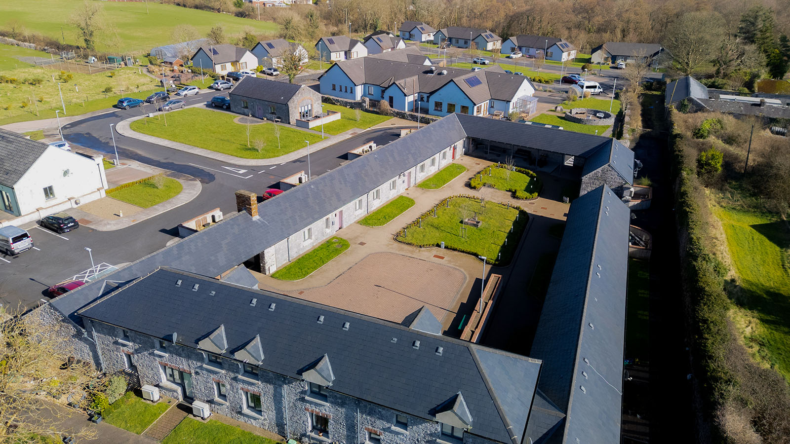 Drone shot of Cuan An Chlair Centre.